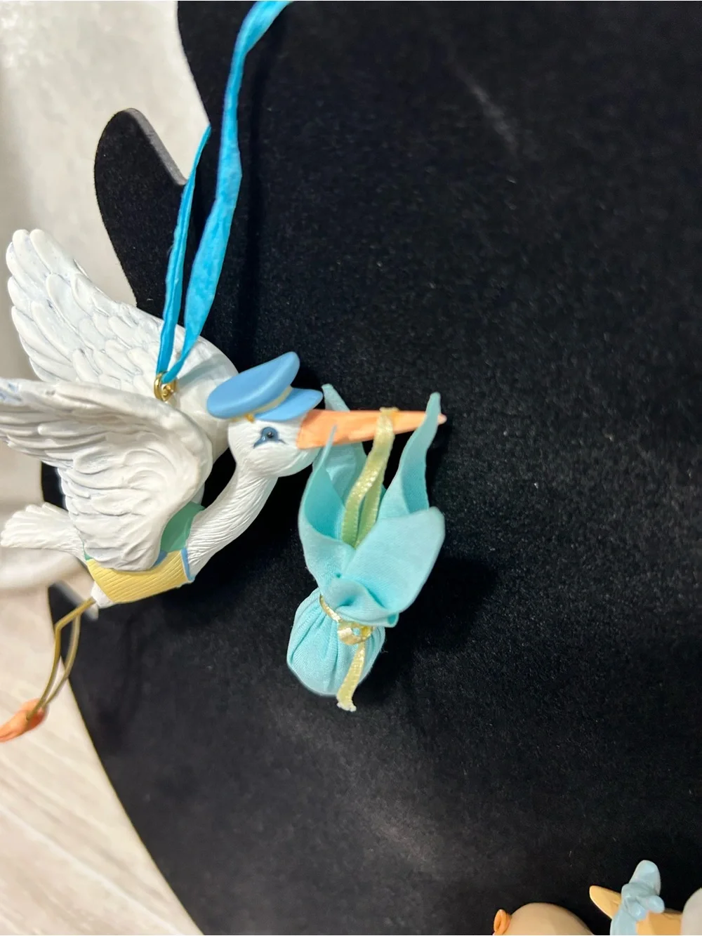 Baby Boy Stork Ornaments Set of 2 Baby Shower Nursery Decor